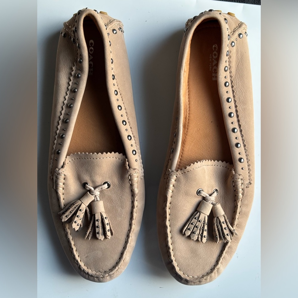 Vintage Coach Taupe Suede Driving Moccasins, Size 10
